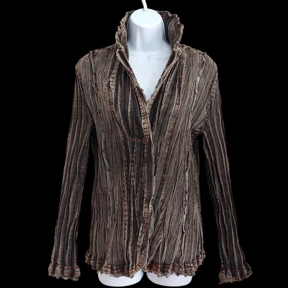 Womens Crepe Faded Grunge Rocker Steampunk Regency Victorian Vampire Shirt L - Picture 1 of 14